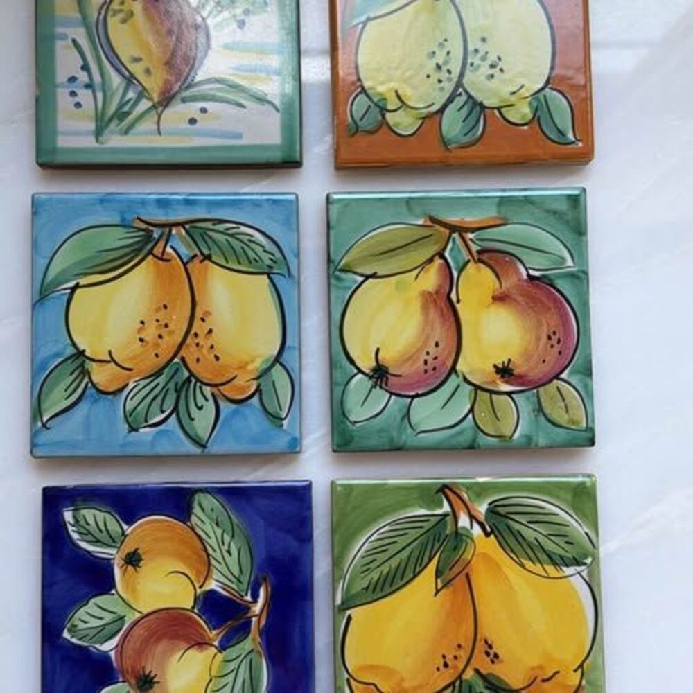 Vintage hand painted Italian motif coasters set of 6